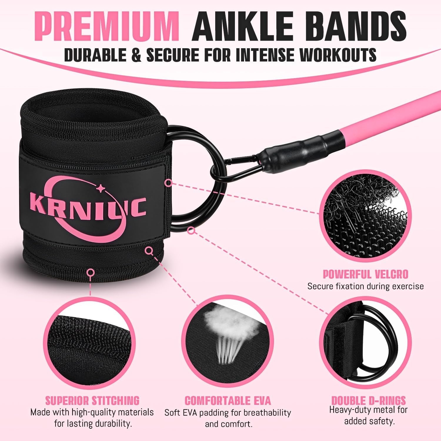 Ankle Resistance Bands with Cuffs, Resistance Bands for Working Out, Home Gym Workout Equipment for Women, Pilates Exercise, Hip, Leg, Glute Ankle Weights Training- Exercise Guides Included