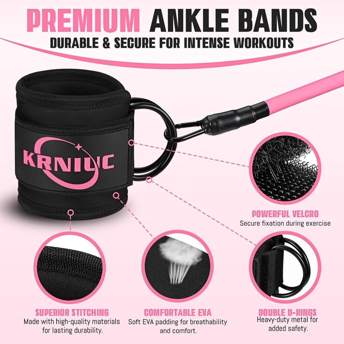 Ankle Resistance Bands with Cuffs, Resistance Bands for Working Out, Home Gym Workout Equipment for Women, Pilates Exercise, Hip, Leg, Glute Ankle Weights Training- Exercise Guides Included