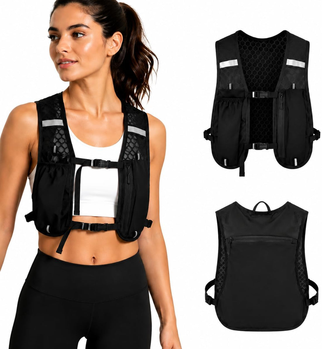 Running Vest for Women & Men, Hydration Vest with Water Bottle Holder and Zipper Phone Pocket, Lightweight Breathable Reflective Running Vest for Marathon.