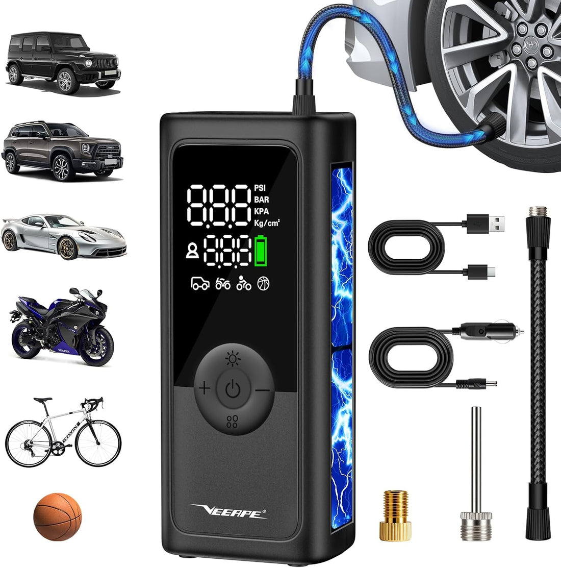 Tiny Pump Mini Bike Tire Pump - Max 120PSI Portable Electric Bicycle Air Pump with Auto Stop - Bicycle Inflator with Presta and Schrader Valve for E-Bikes & Various Bicycles Car Tire Air Pump