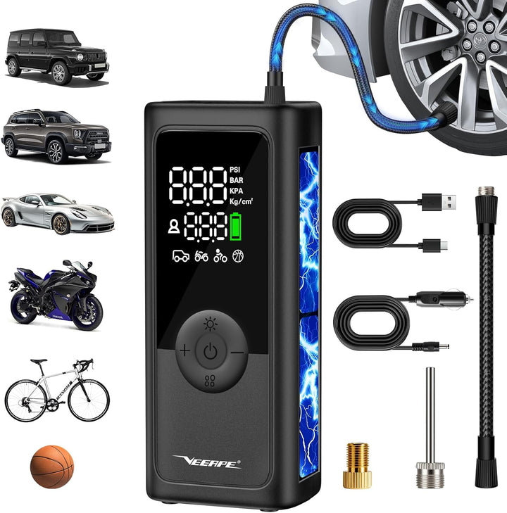 Tiny Pump Mini Bike Tire Pump - Max 120PSI Portable Electric Bicycle Air Pump with Auto Stop - Bicycle Inflator with Presta and Schrader Valve for E-Bikes & Various Bicycles Car Tire Air Pump