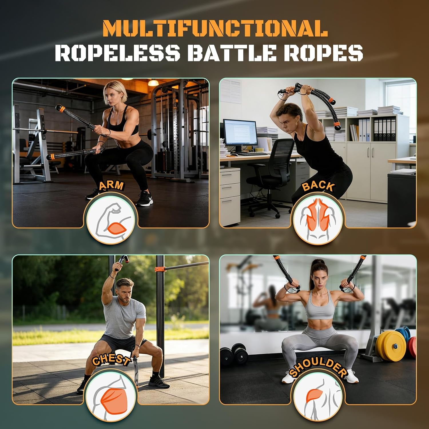 Cordless Battle Ropes, Adjustable Ropeless Battle Ropes for Home Gym