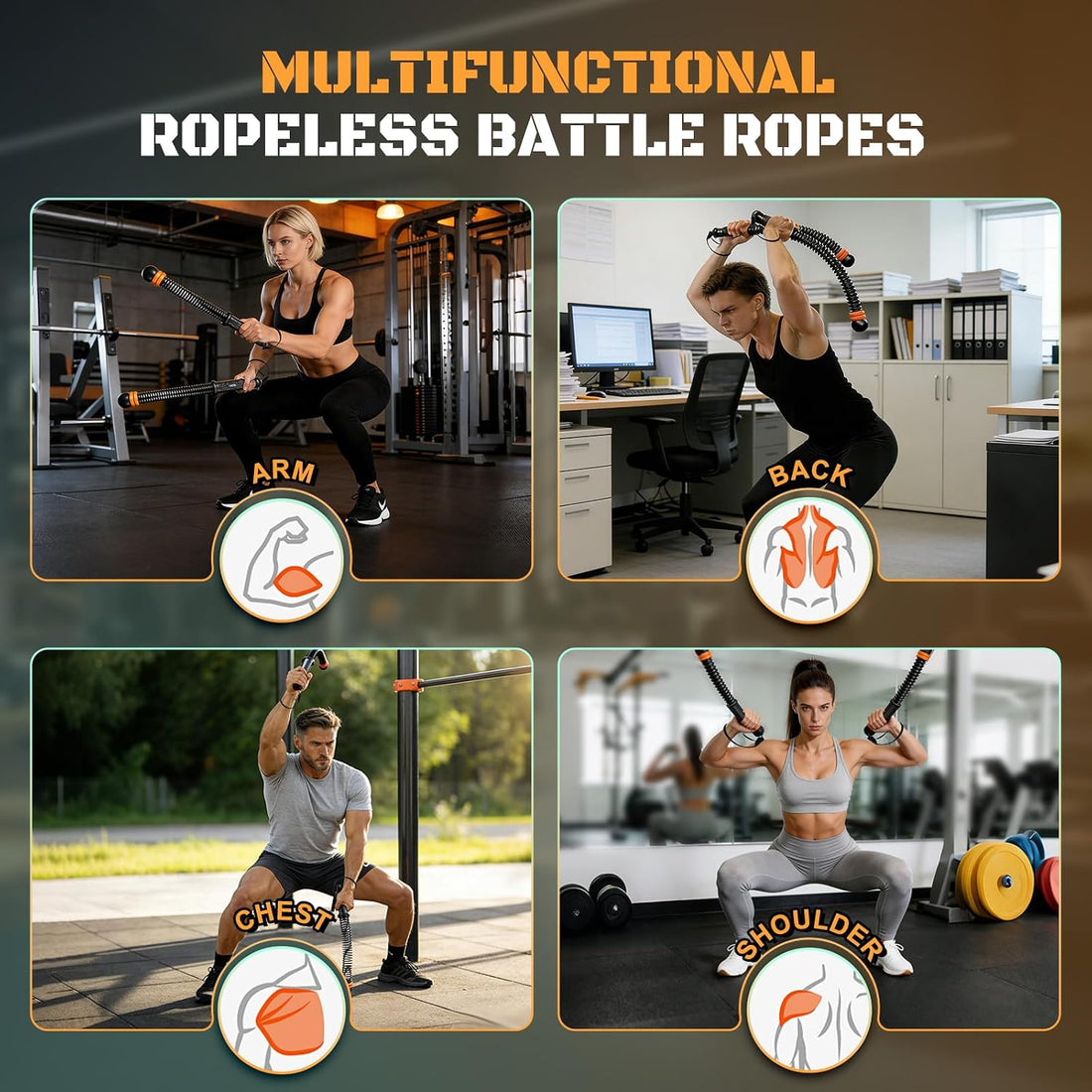 Cordless Battle Ropes, Adjustable Ropeless Battle Ropes for Home Gym