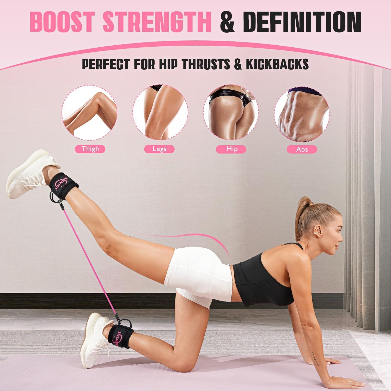Ankle Resistance Bands with Cuffs, Resistance Bands for Working Out, Home Gym Workout Equipment for Women, Pilates Exercise, Hip, Leg, Glute Ankle Weights Training- Exercise Guides Included
