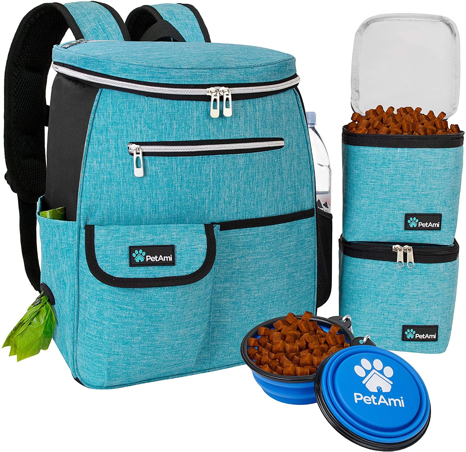 Dog Travel Backpack 27L Airline Approved Pet Supplies Bag, Teal Blue