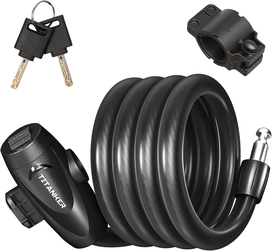 Bike Lock, 1/2 Inch Thick Bike Lock Cable Coiled Secure Bicycle Lock with Keys Scooter Lock Bike Locks Heavy Duty anti Theft Bike Cable Lock with Mounting Bracket (4Feet, 6 Feet)