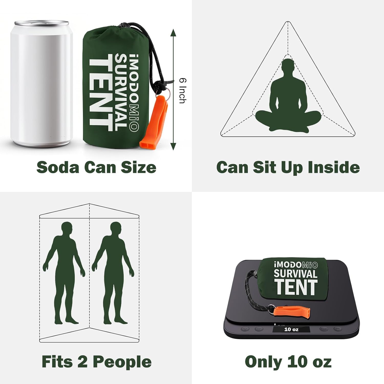 2 Person Mylar Emergency Shelter Tube Tent with Paracord & Whistle
