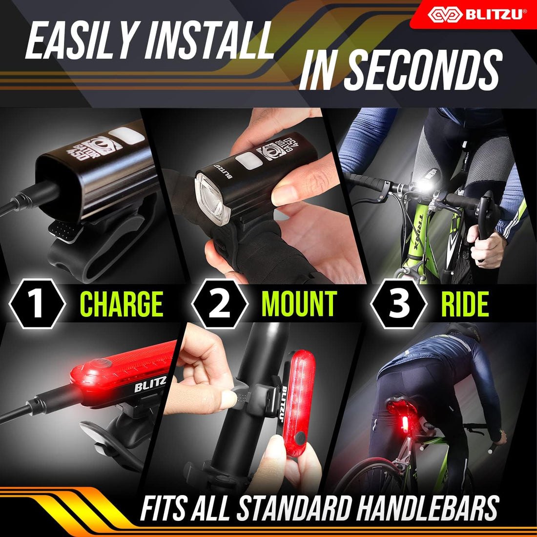USB-C Rechargeable Bike Lights Set, LED Bicycle Front & Rear Light
