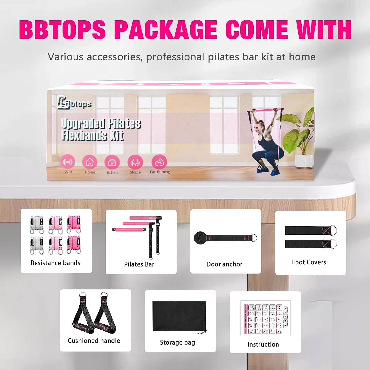 Pilates Bar Kit with Resistance Bands,Pilates Bar with Stackable Bands Workout Equipment for Legs,Hip,Waist and Arm,Exercise Fitness Equipment for Women & Men Home Gym Yoga Pilates
