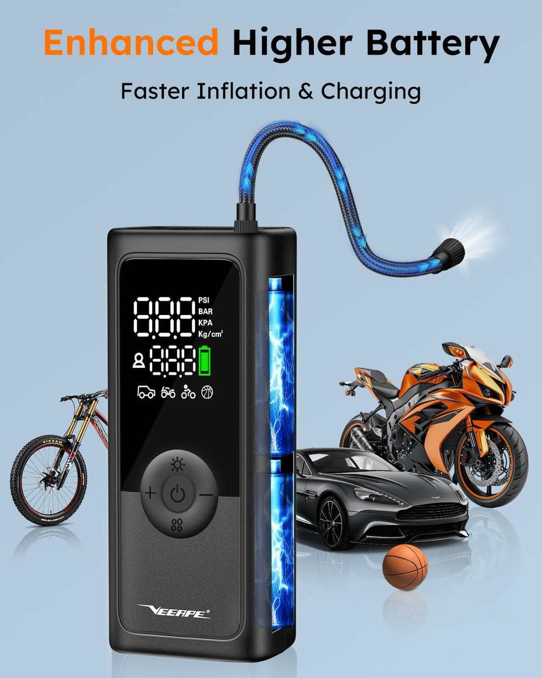 Tiny Pump Mini Bike Tire Pump - Max 120PSI Portable Electric Bicycle Air Pump with Auto Stop - Bicycle Inflator with Presta and Schrader Valve for E-Bikes & Various Bicycles Car Tire Air Pump