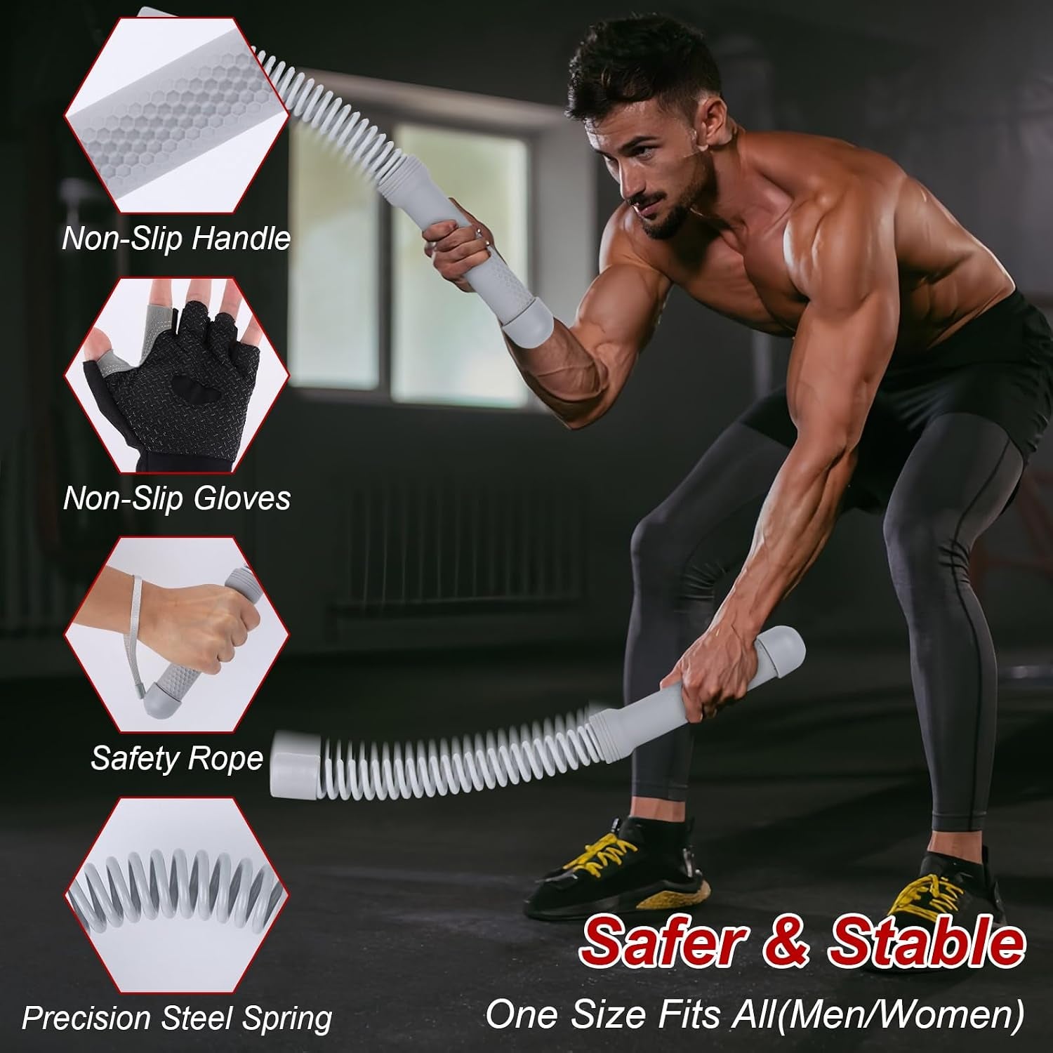 Ropeless Battle Ropes for Home Gym – 2Pcs Portable with Non-Slip Gloves
