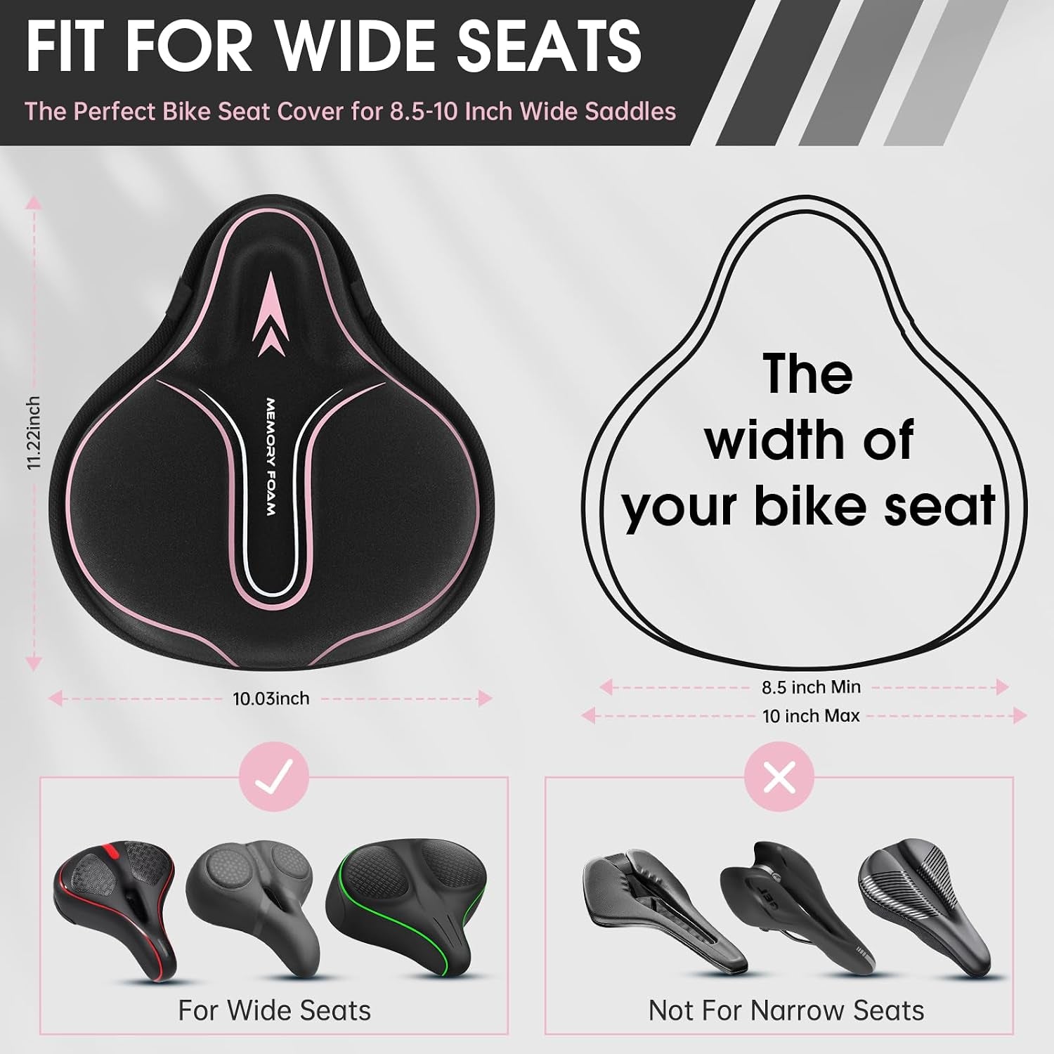 Memory Foam Bike Seat Cover Padded, Soft Bike Cushion for Men & Women, Comfortable Bike Accessories for Bike, Outdoor Indoor Cycling