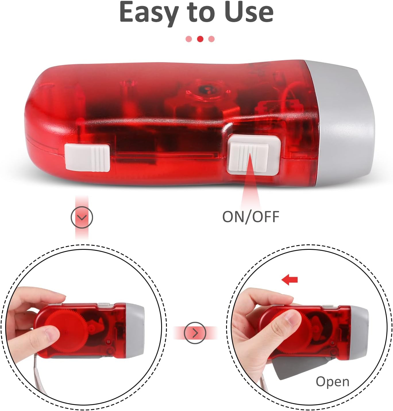 8 Pack Hand Crank Emergency Flashlight, No Battery Required, 3 LED Lights