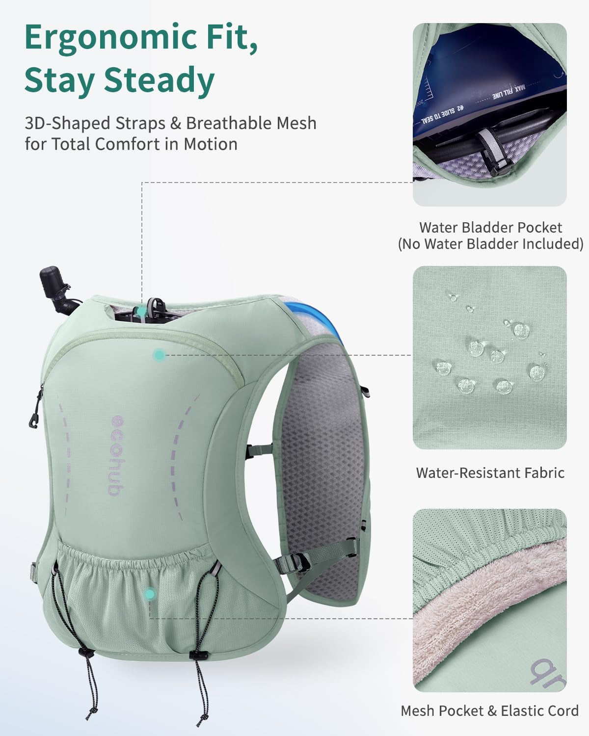 Running Hydration Vest Backpack with 2*500ML Soft Flask