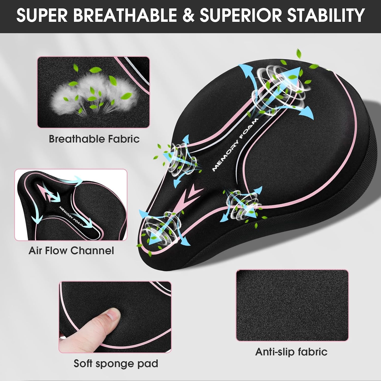 Memory Foam Bike Seat Cover Padded, Soft Bike Cushion for Men & Women, Comfortable Bike Accessories for Bike, Outdoor Indoor Cycling