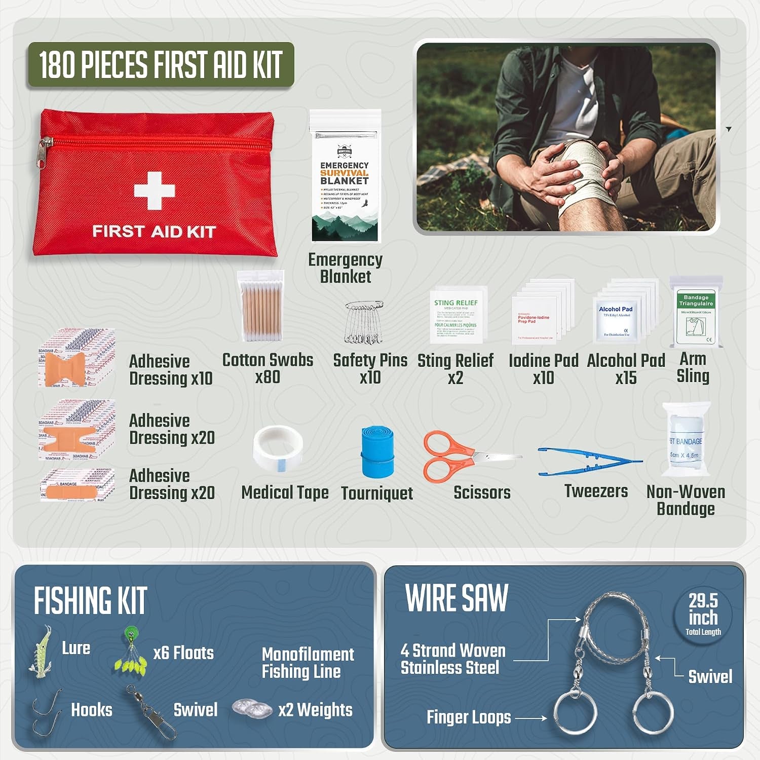 Survival Kit, 250 Pcs, Emergency Gear and Supplies, First Aid, Bug Out Go Bag, EDC, Molle System Backpack, Hiking, Camping, Outdoor Accessories, Hunting Gifts for Men.