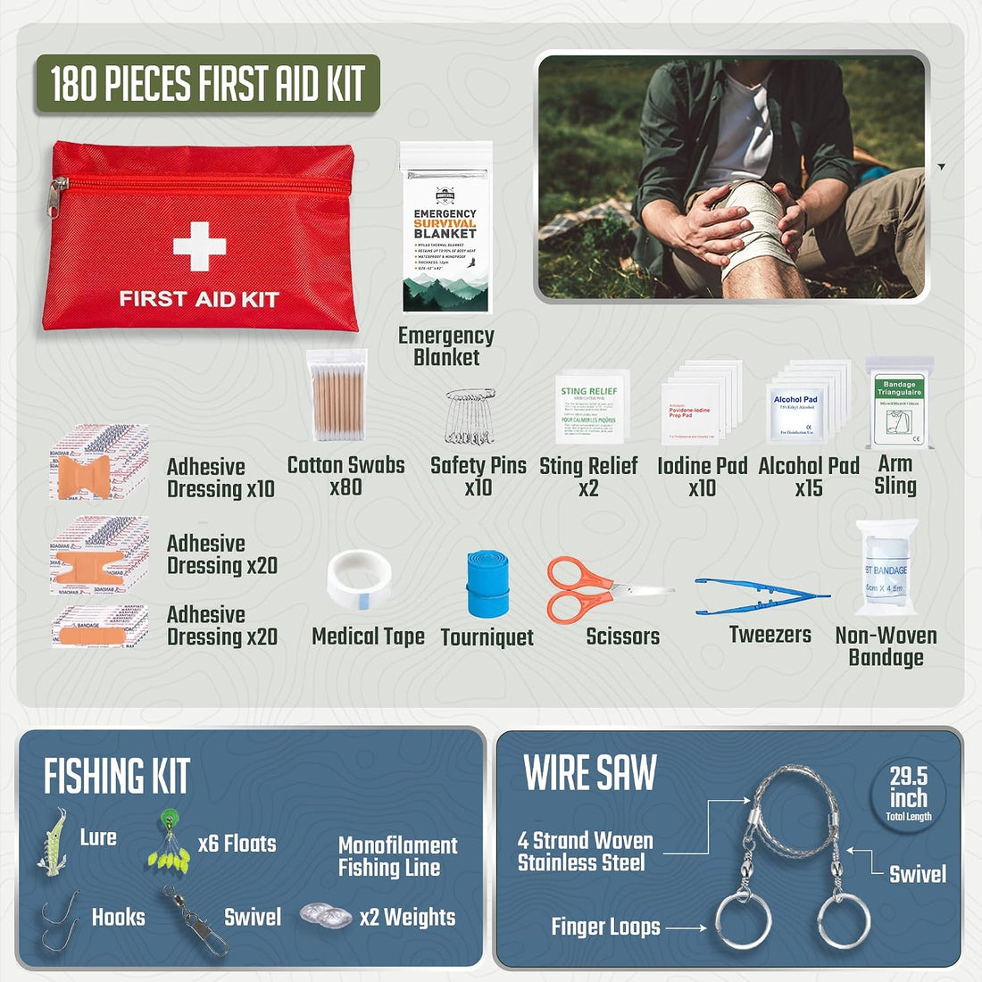 Survival Kit, 250 Pcs, Emergency Gear and Supplies, First Aid, Bug Out Go Bag, EDC, Molle System Backpack, Hiking, Camping, Outdoor Accessories, Hunting Gifts for Men.
