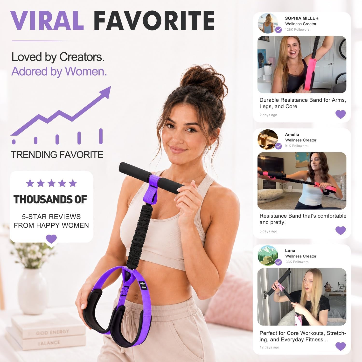 Pedal Resistance Band with Handle for Women, Home Gym Exercise Equipment