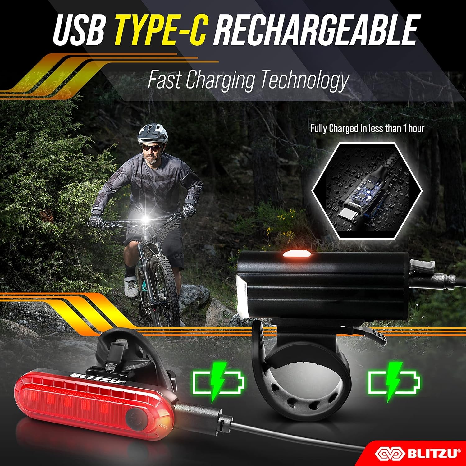 USB-C Rechargeable Bike Lights Set, LED Bicycle Front & Rear Light