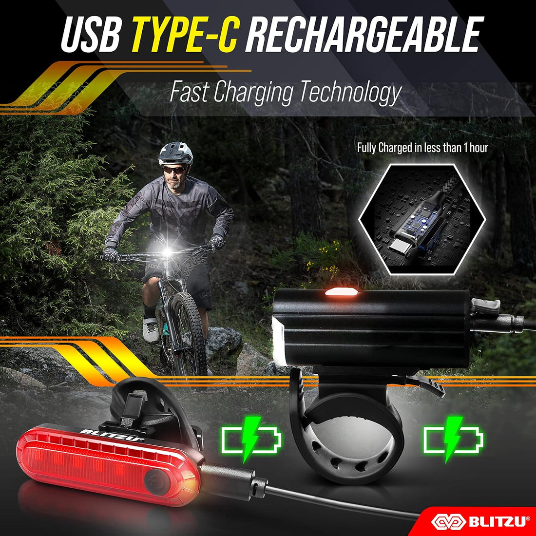 USB-C Rechargeable Bike Lights Set, LED Bicycle Front & Rear Light