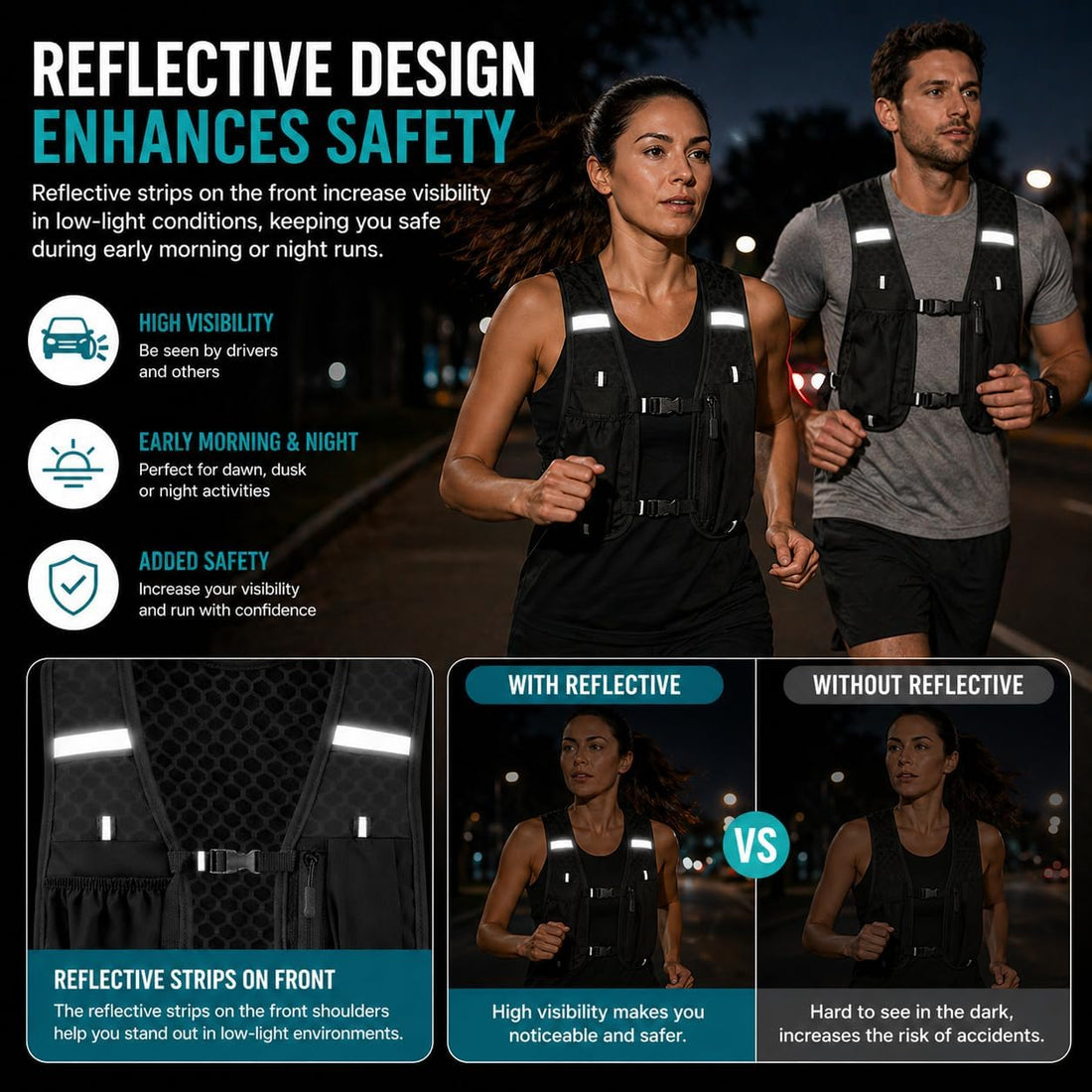 Running Vest for Women & Men, Hydration Vest with Water Bottle Holder and Zipper Phone Pocket, Lightweight Breathable Reflective Running Vest for Marathon.