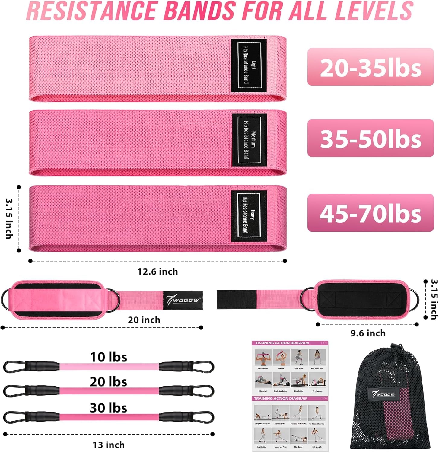 Ankle Resistance Bands with Cuffs & Booty Bands Set for Legs & Glutes