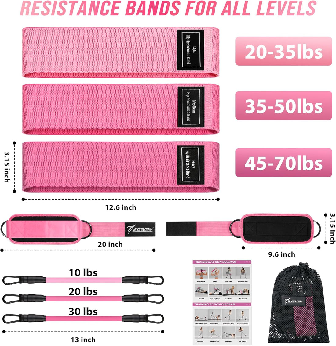 Ankle Resistance Bands with Cuffs & Booty Bands Set for Legs & Glutes