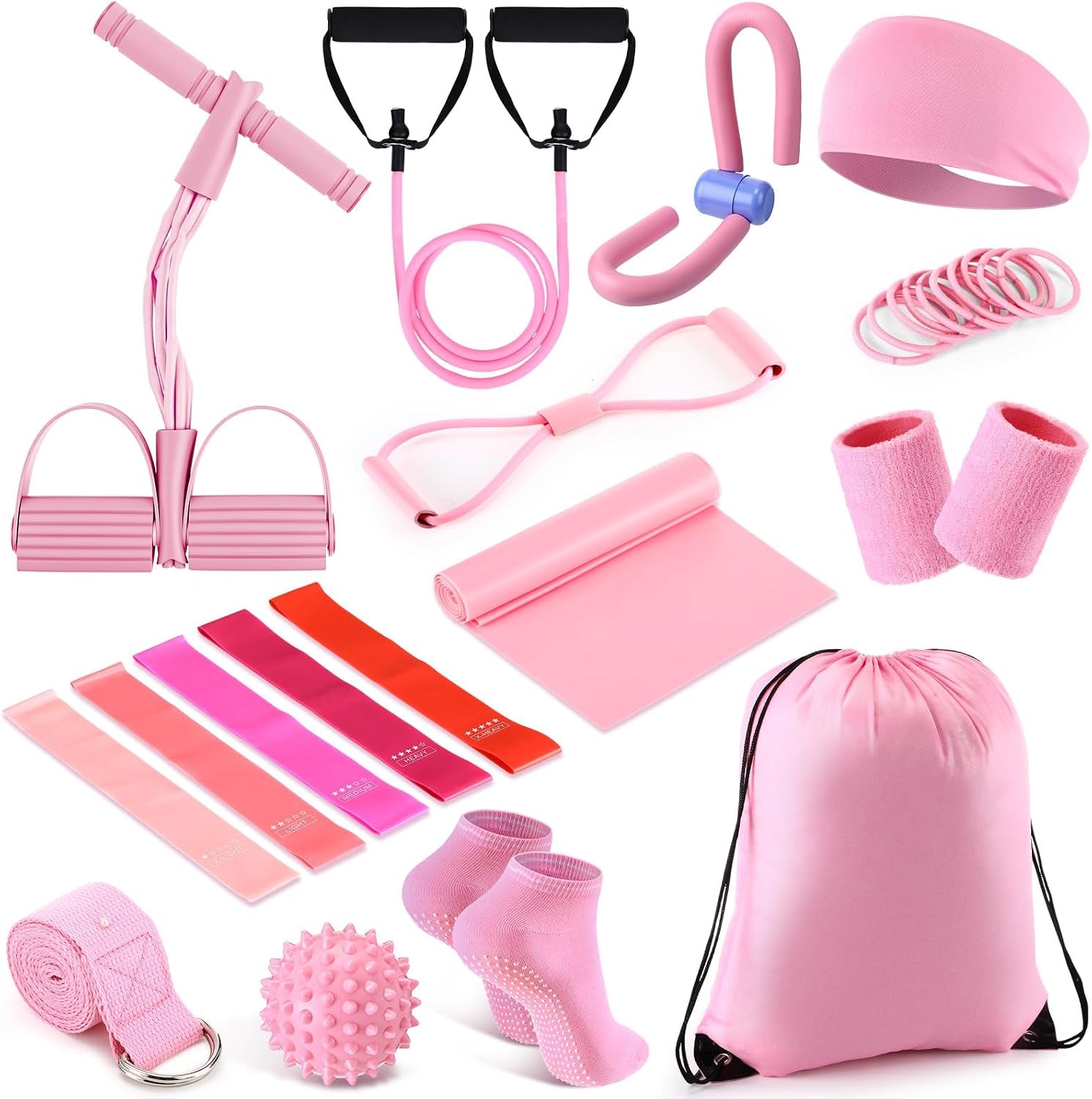 17 Pcs Home Pilates Kit with Resistance Bands 6 Tube Pedal Puller Resistance Band Set for Women Weight Loss Leg Training Workout Equipment Gym Exercise Equipment Beginners Yoga