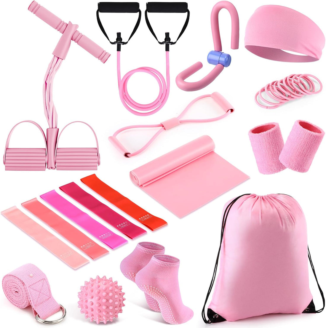 17 Pcs Home Pilates Kit with Resistance Bands 6 Tube Pedal Puller Resistance Band Set for Women Weight Loss Leg Training Workout Equipment Gym Exercise Equipment Beginners Yoga