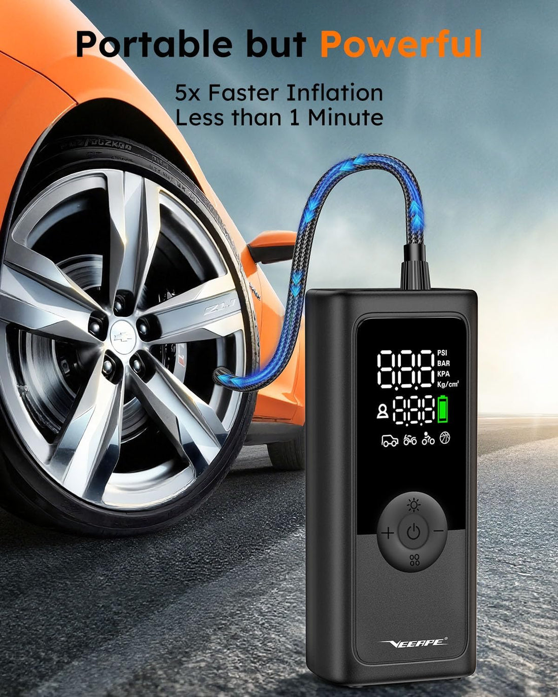 Tiny Pump Mini Bike Tire Pump - Max 120PSI Portable Electric Bicycle Air Pump with Auto Stop - Bicycle Inflator with Presta and Schrader Valve for E-Bikes & Various Bicycles Car Tire Air Pump