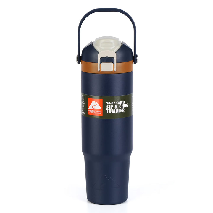 30Oz Vacuum-Insulated Stainless Steel Dual Lid Insulated Tumbler, Double Wall Vacuum Insulated Travel Tumbler with Sip & Chug Lid, Blue Cove
