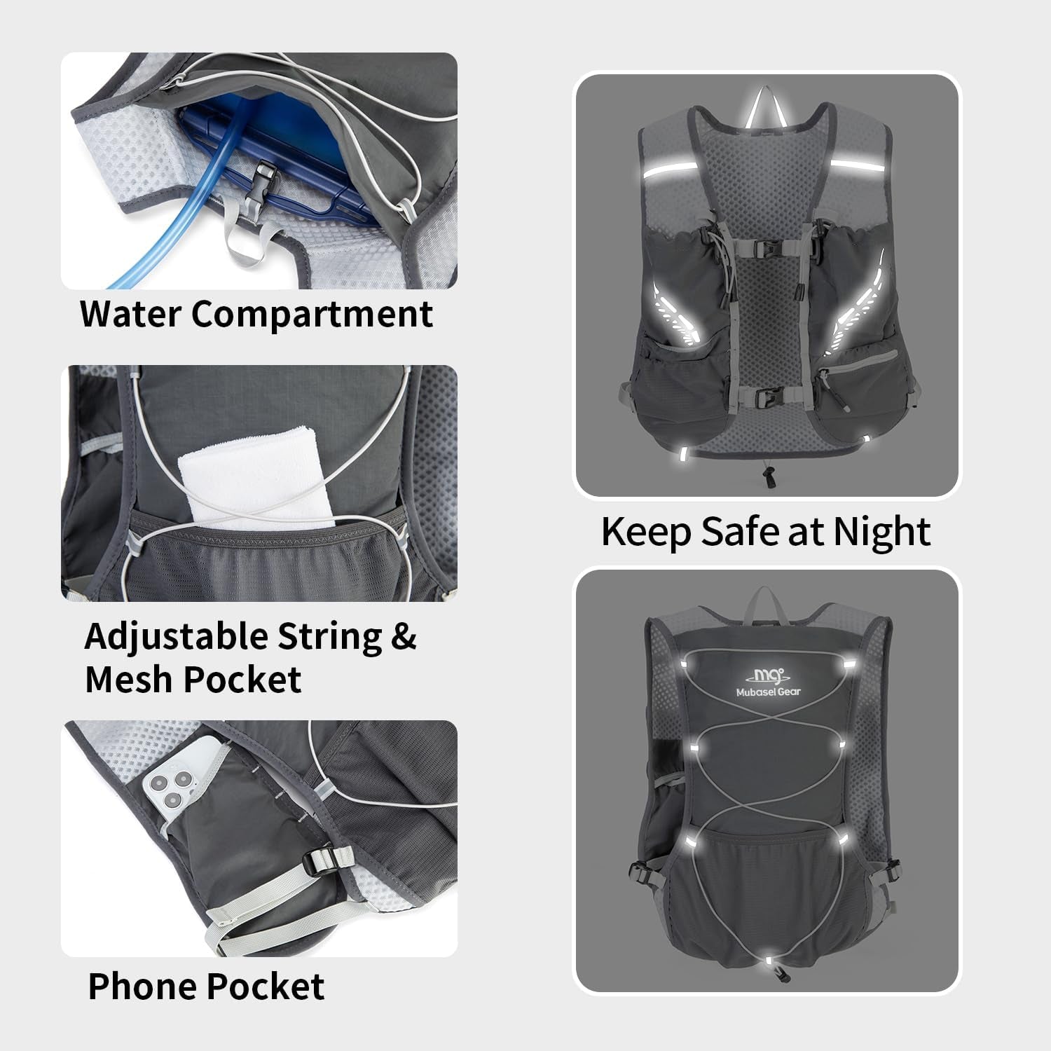 Lightweight Running Vest for Women and Men Hydration Backpack Pack with 1.5L Water Bladder Bag Running Gear Accessories for Hiking Trail Cycling Marathon