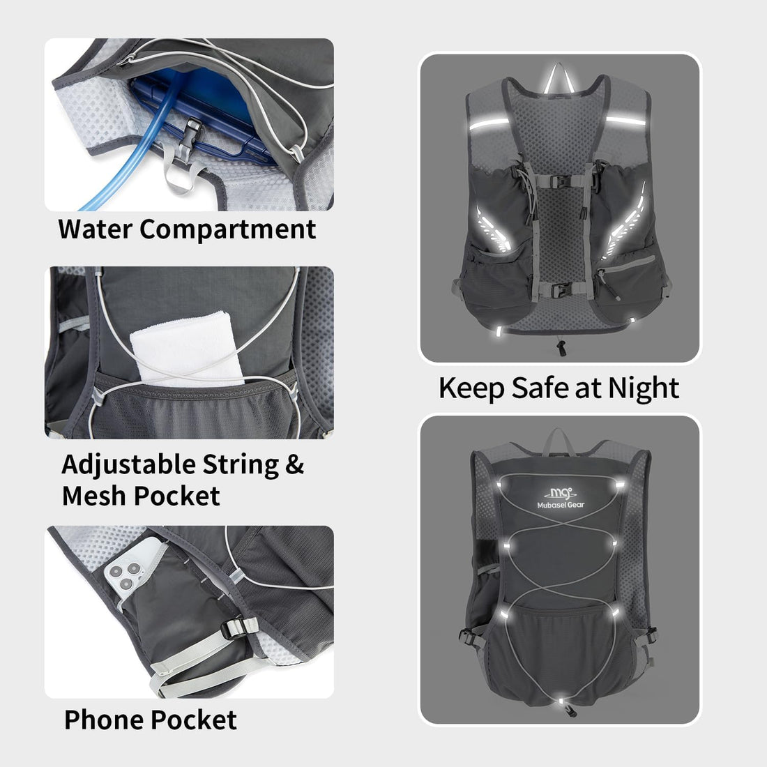 Lightweight Running Vest for Women and Men Hydration Backpack Pack with 1.5L Water Bladder Bag Running Gear Accessories for Hiking Trail Cycling Marathon