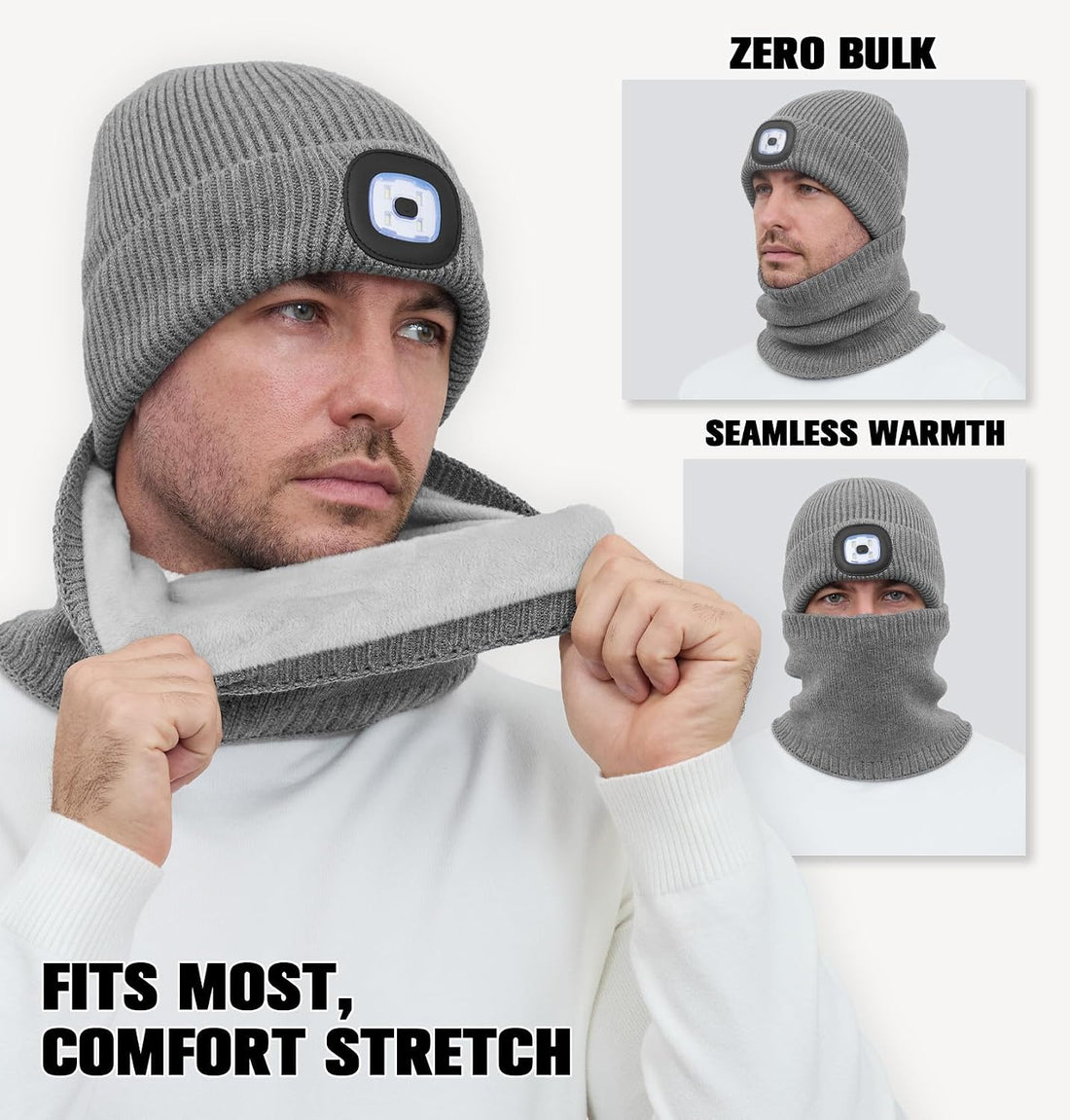 Winter Fleece Lined Beanie with a Light Scarf Gift Set for Men
