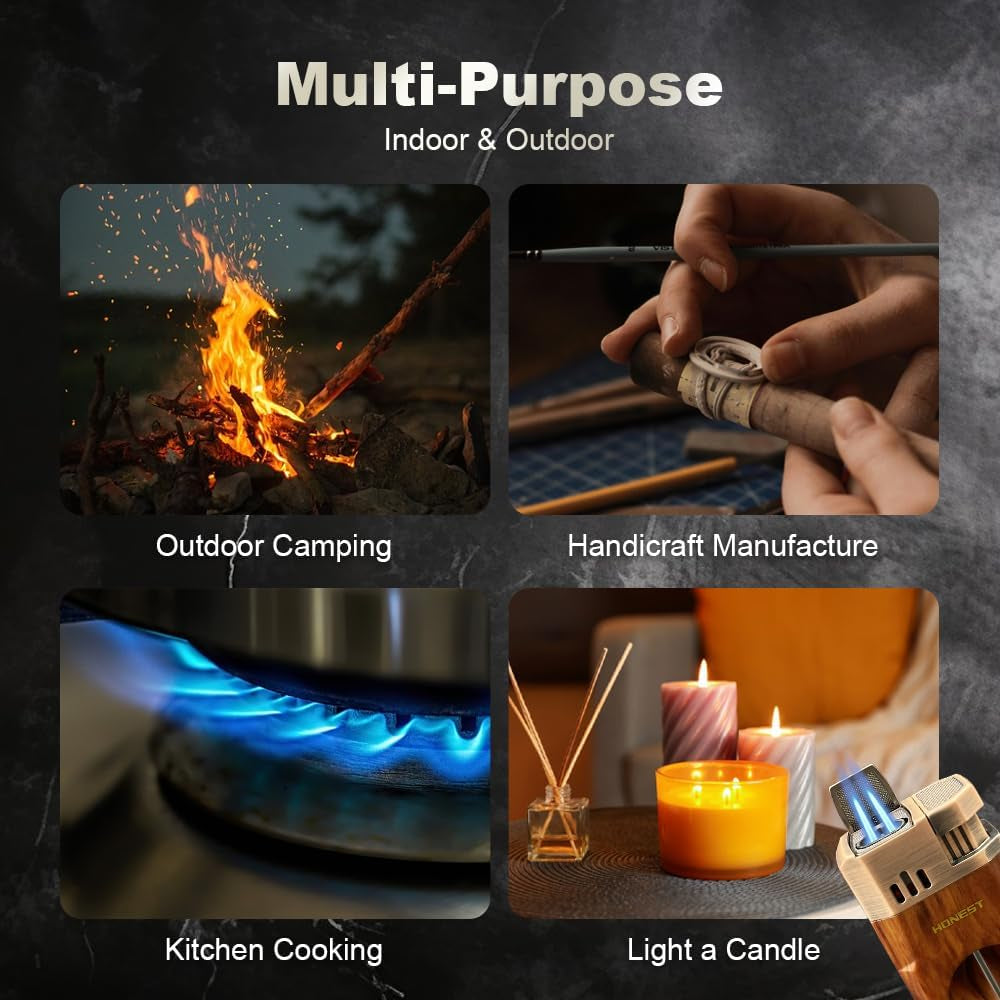 Windproof Torch Lighter with Built-In Cigar Cutter – Dual-Flame Refillable Stainless Steel Cigar Accessory for Candles & Fireplace