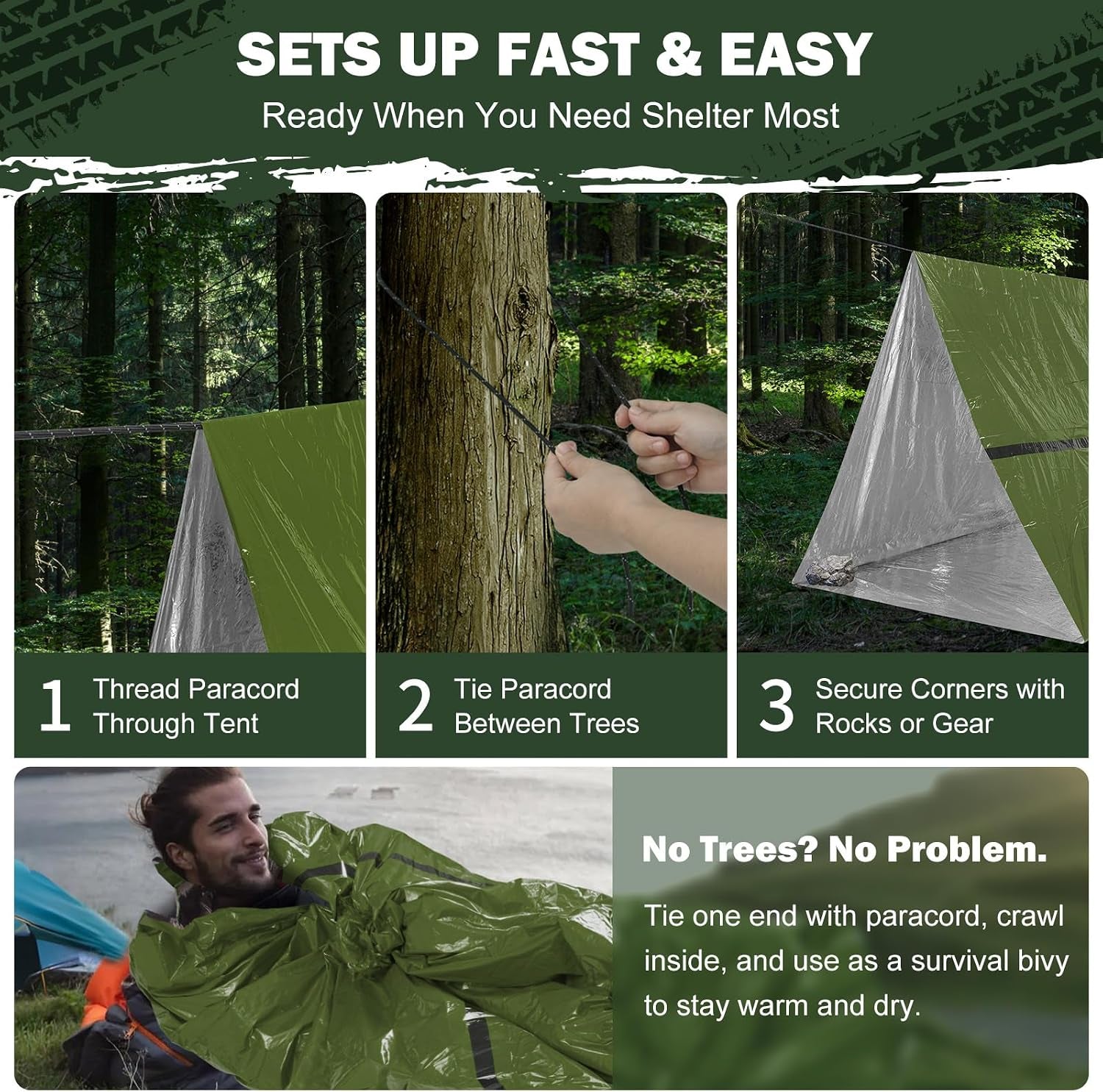 2 Person Mylar Emergency Shelter Tube Tent with Paracord & Whistle