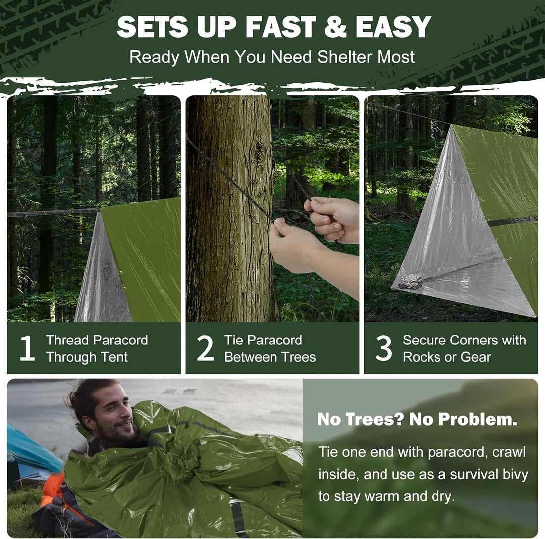 2 Person Mylar Emergency Shelter Tube Tent with Paracord & Whistle