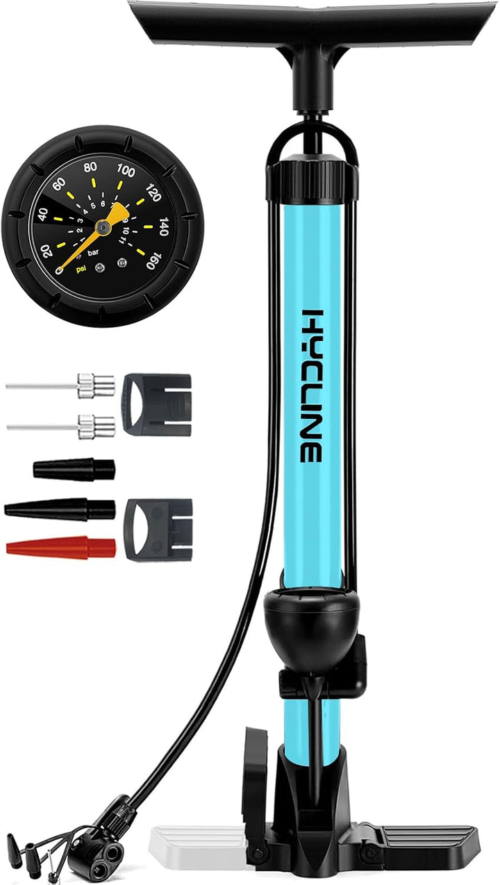 Bike Floor Pump with Gauge: 160 PSI High Pressure Bicycle Pumps
