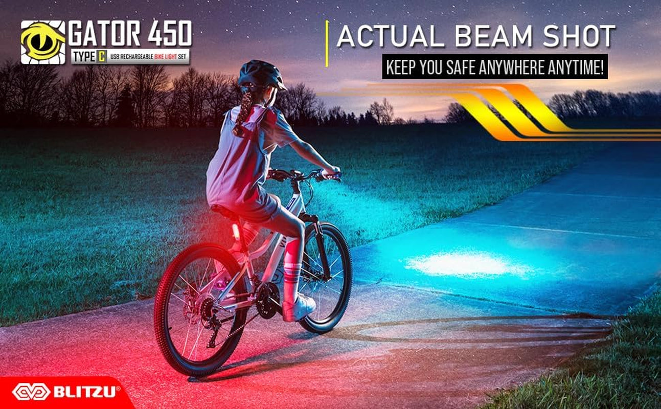 USB-C Rechargeable Bike Lights Set, LED Bicycle Front & Rear Light