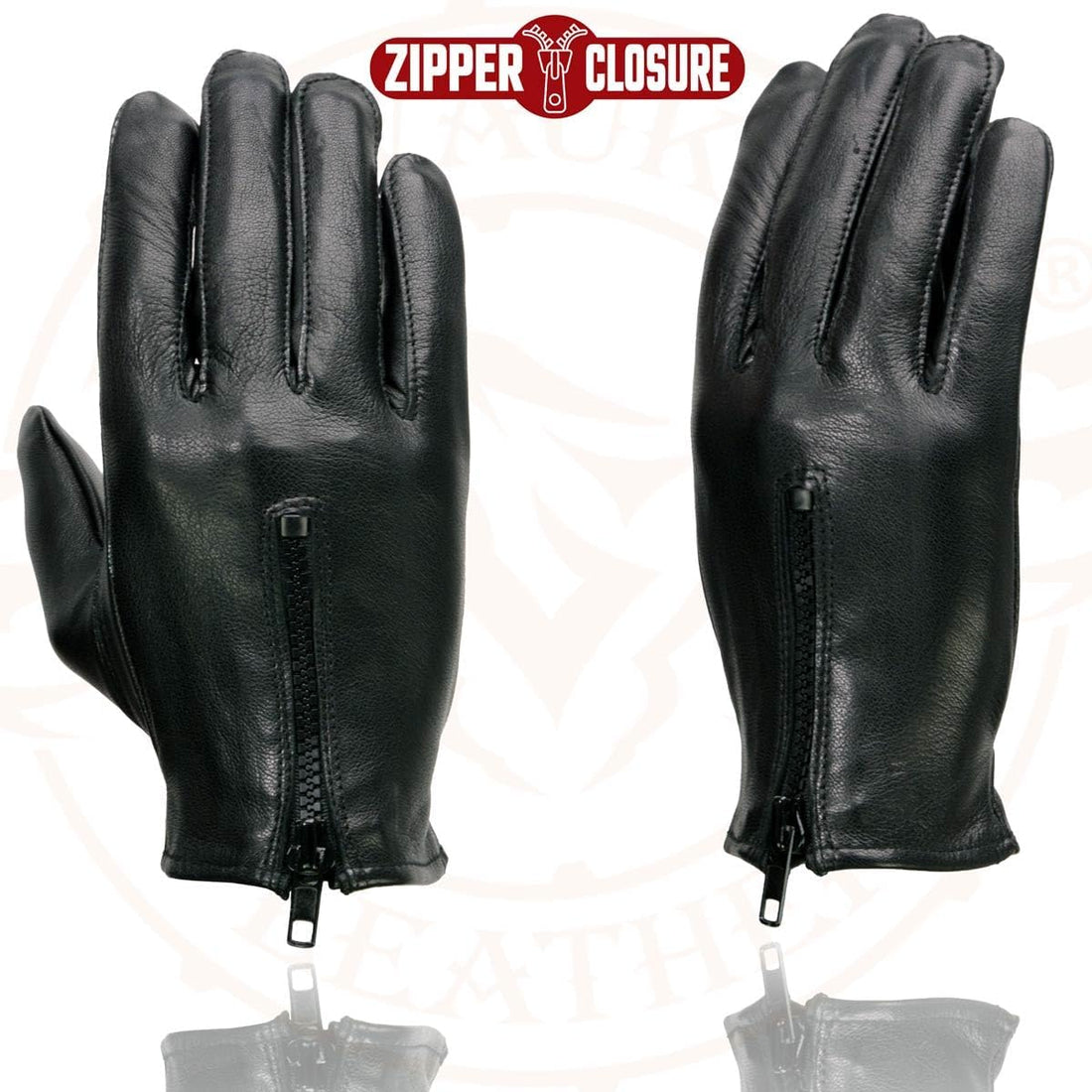 SH722 Ladies Black Unlined Leather Gloves with Zipper Closure