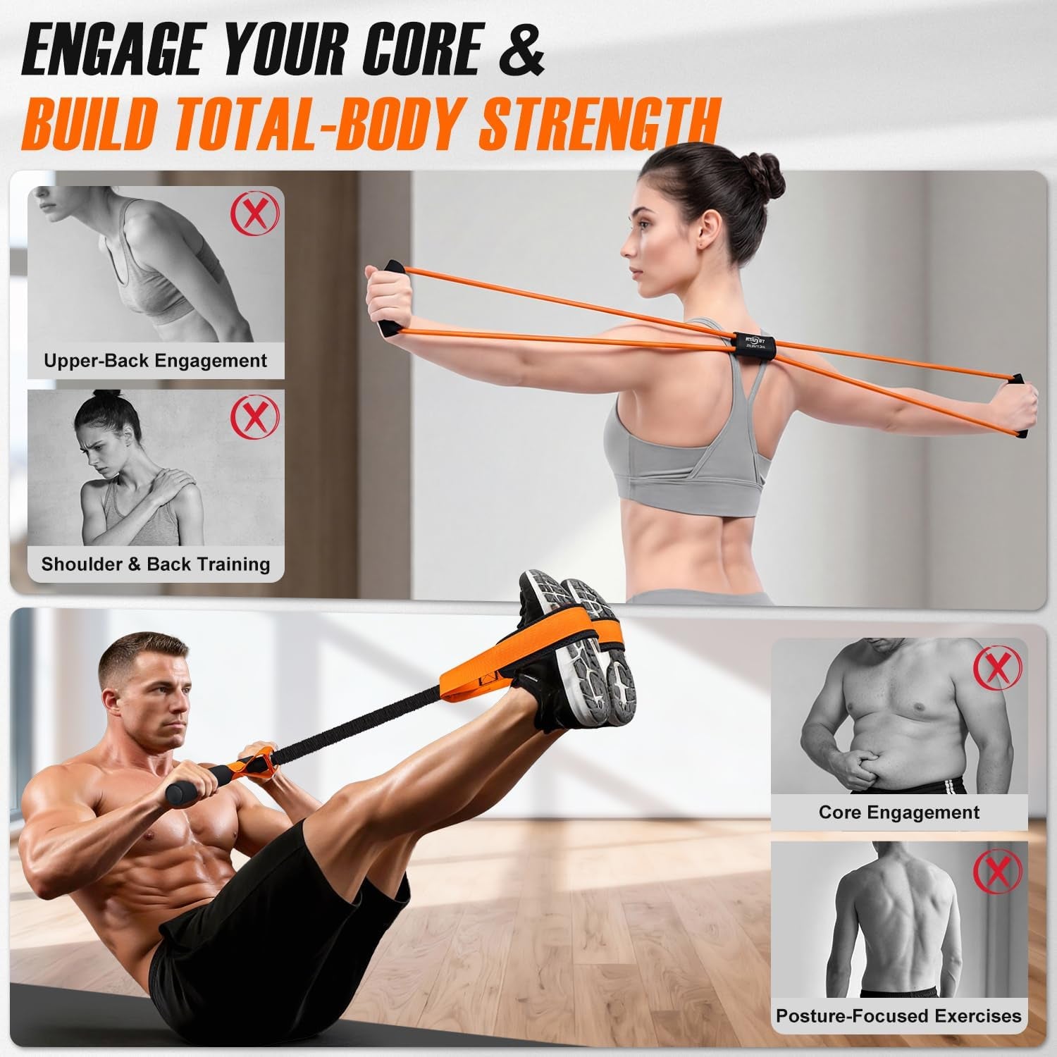 Exercise Bands Resistance Bands Set for Core, Abs, Legs, Arms, Back