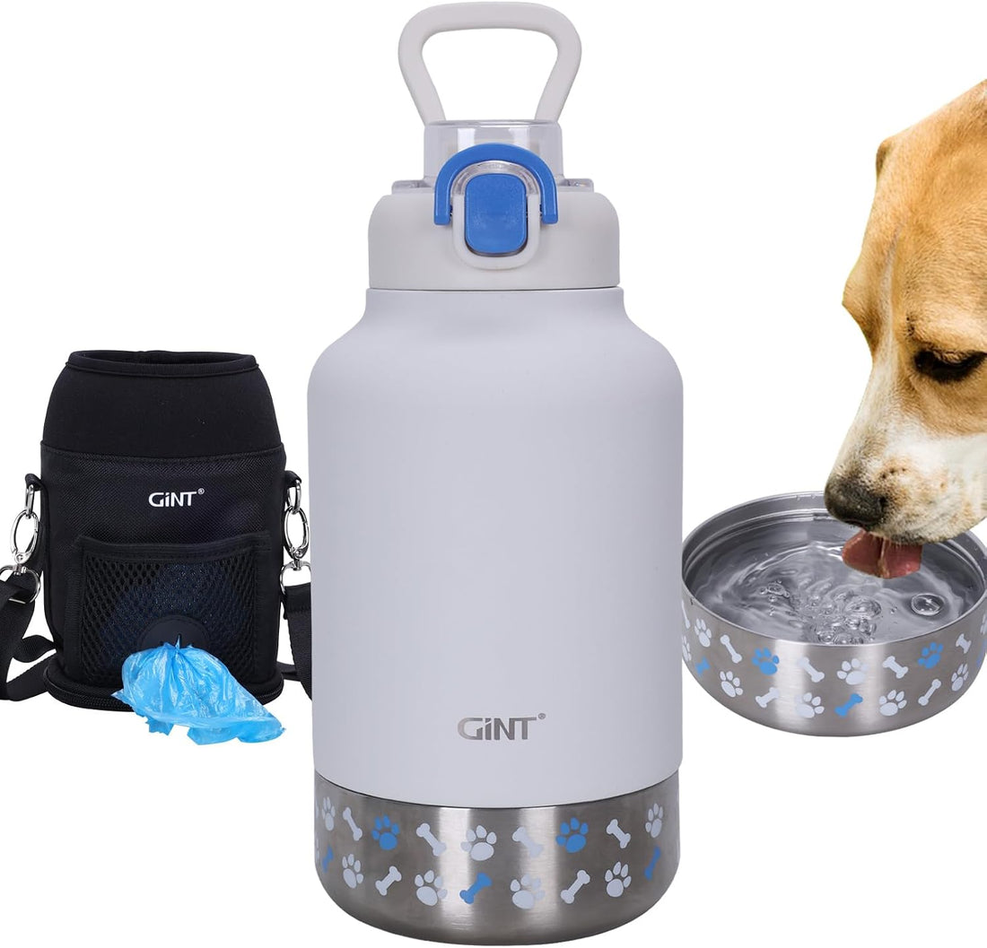 37Oz / 1.1L Insulated Dog Water Bottle with Carrying Case, (White)