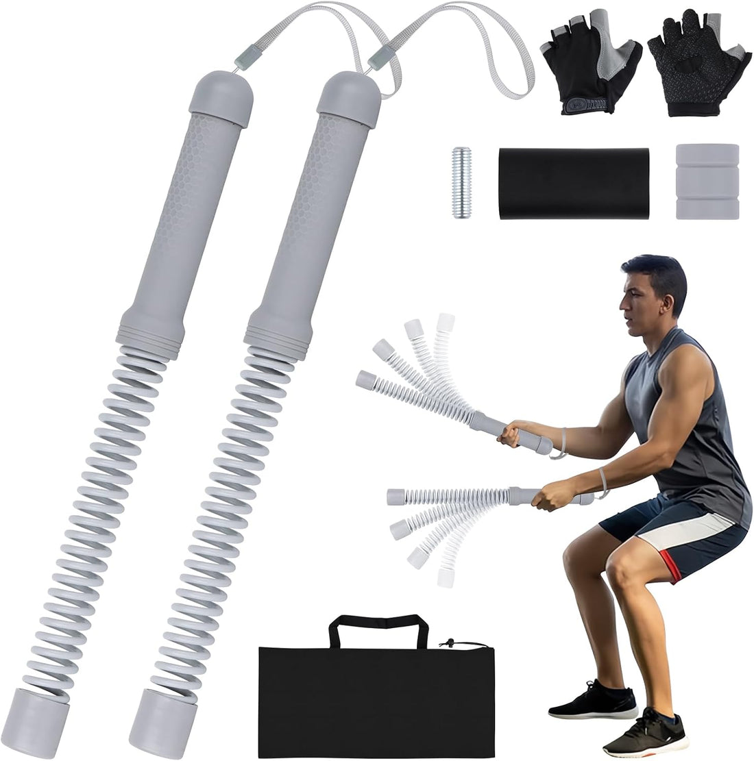 Ropeless Battle Ropes for Home Gym – 2Pcs Portable with Non-Slip Gloves