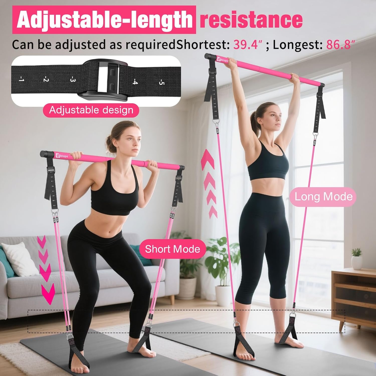 Pilates Bar Kit with Resistance Bands,Pilates Bar with Stackable Bands Workout Equipment for Legs,Hip,Waist and Arm,Exercise Fitness Equipment for Women & Men Home Gym Yoga Pilates