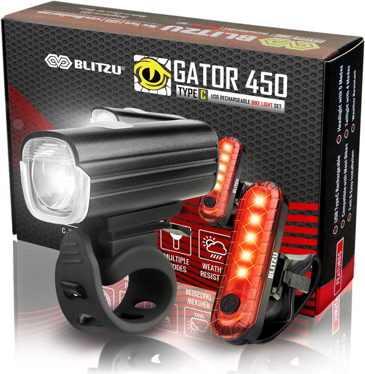 USB-C Rechargeable Bike Lights Set, LED Bicycle Front & Rear Light