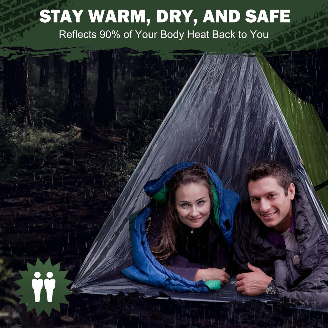2 Person Mylar Emergency Shelter Tube Tent with Paracord & Whistle