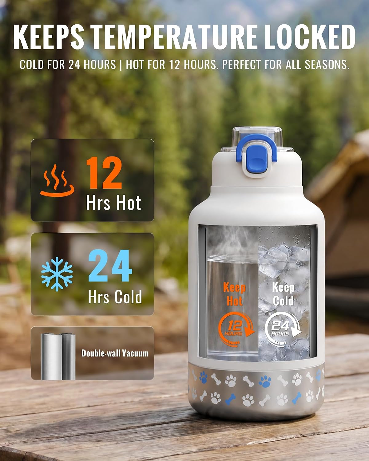 37Oz / 1.1L Insulated Dog Water Bottle with Carrying Case, (White)