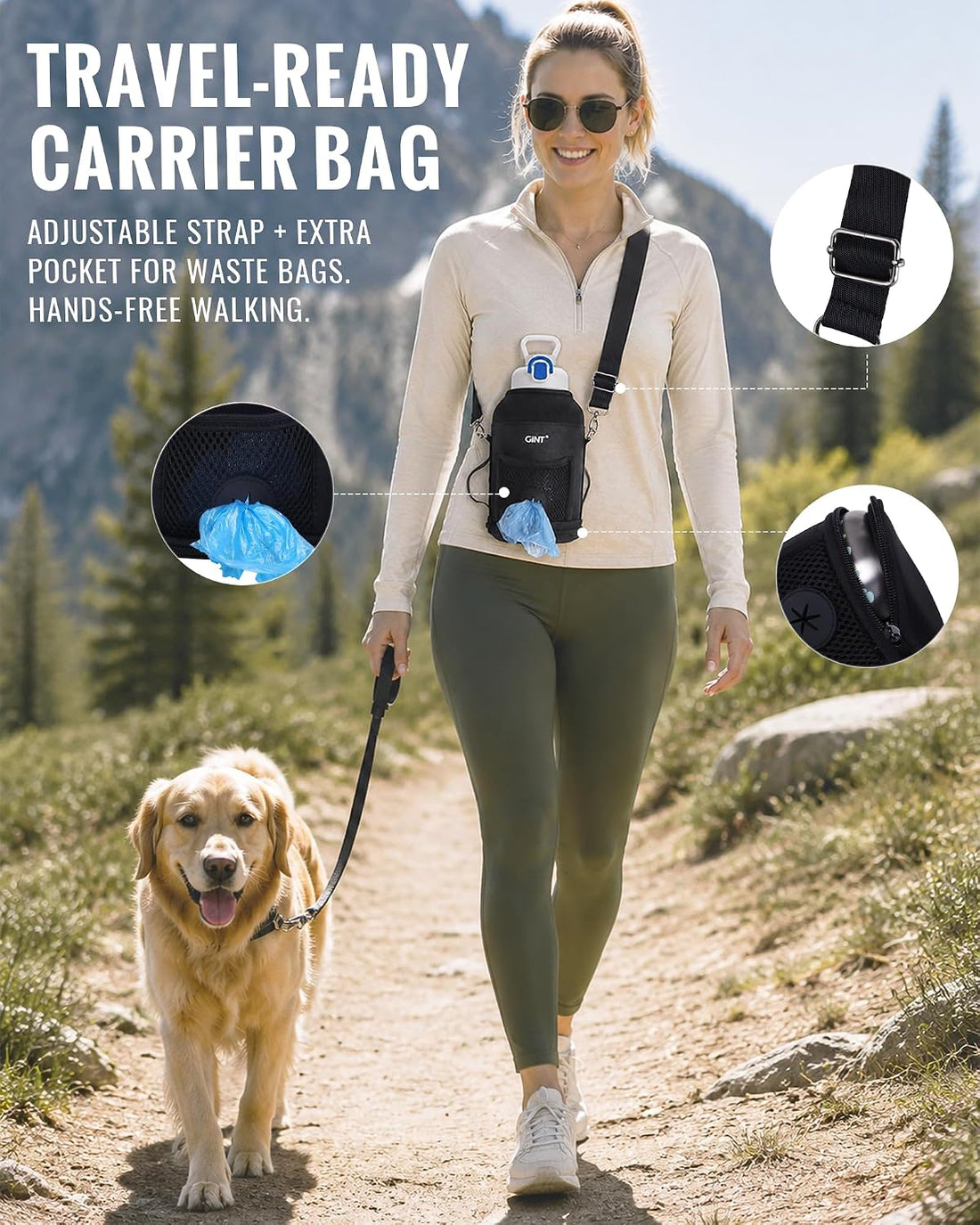 37Oz / 1.1L Insulated Dog Water Bottle with Carrying Case, (White)