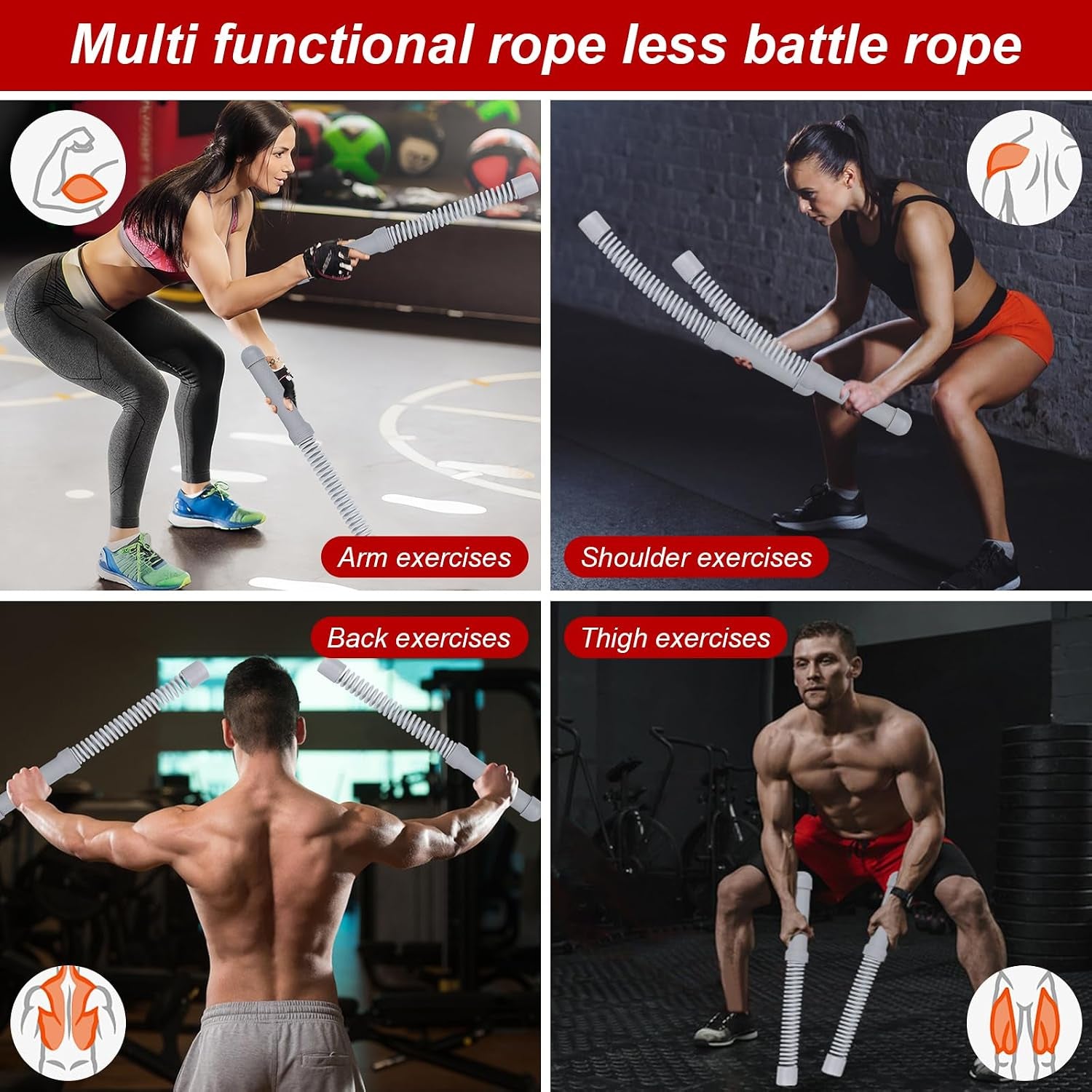 Ropeless Battle Ropes for Home Gym – 2Pcs Portable with Non-Slip Gloves