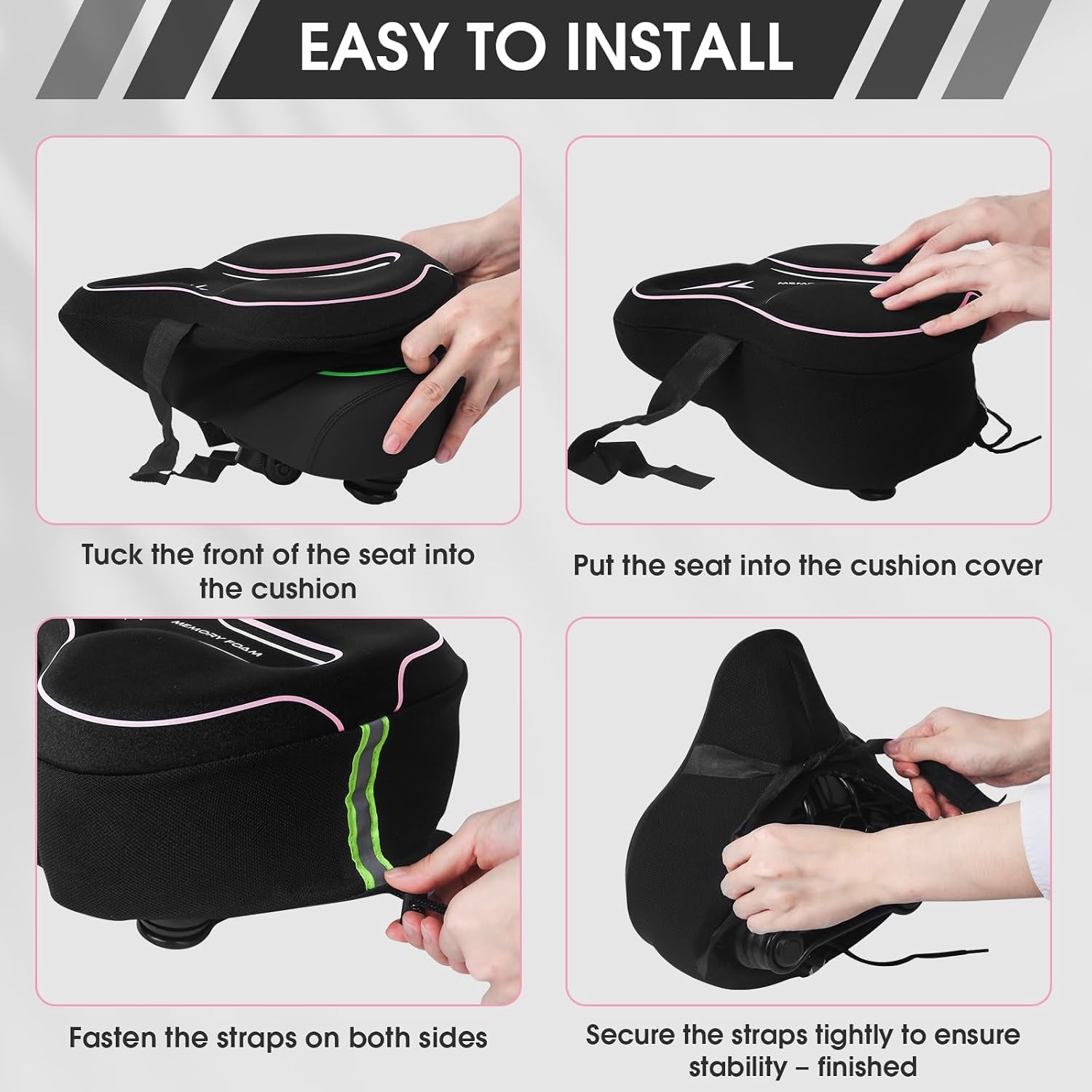 Memory Foam Bike Seat Cover Padded, Soft Bike Cushion for Men & Women, Comfortable Bike Accessories for Bike, Outdoor Indoor Cycling